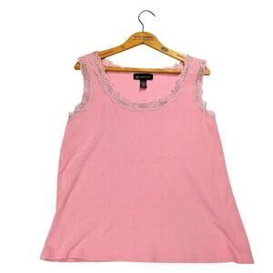 INC Vintage Y2K Cami Size 1X Pink Ribbed Knit Lacey Tank Top Sleeveless Stretch